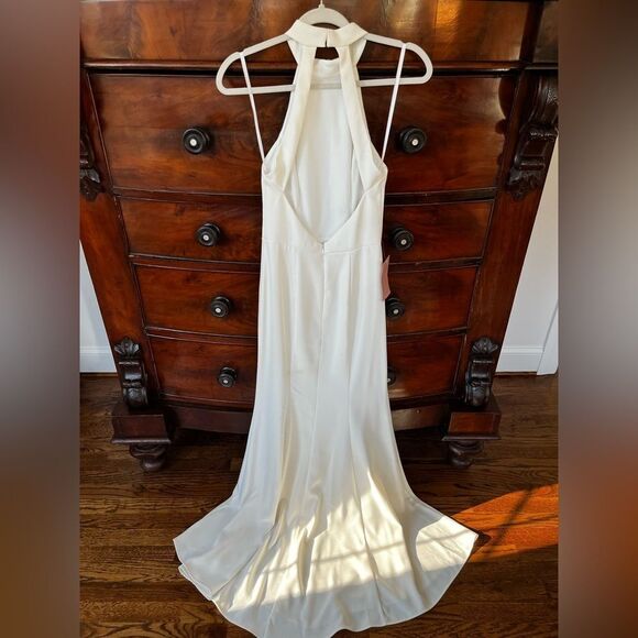 BHLD High Neckline Juliana Stretch Crepe Maxi Dress, side slit silhouette Size 2 - Picture 10 of 11